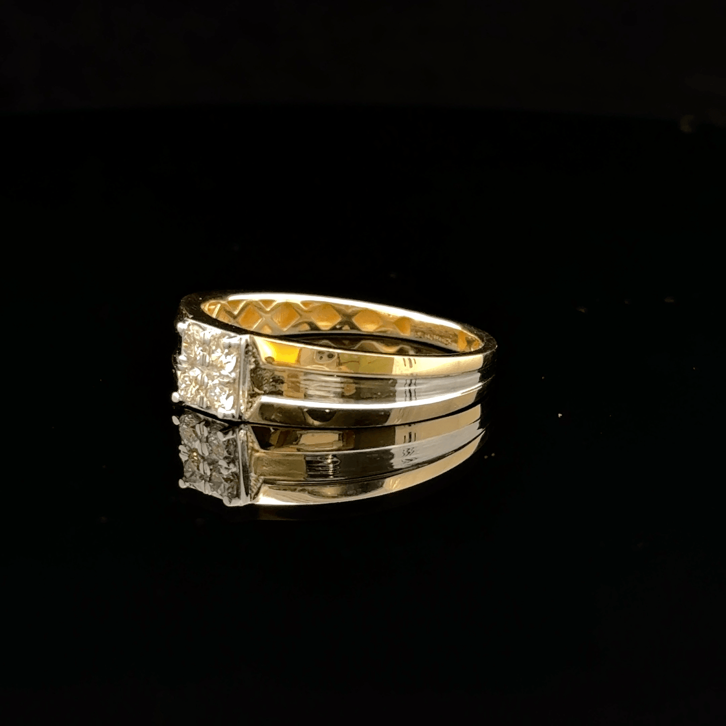 Two-Tone Gold Diamond Square Ring for Men