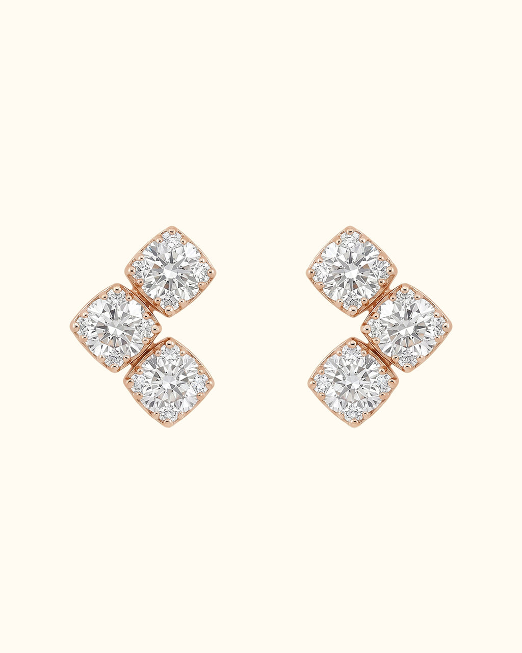 Diamond Trio Square Stud Earrings
