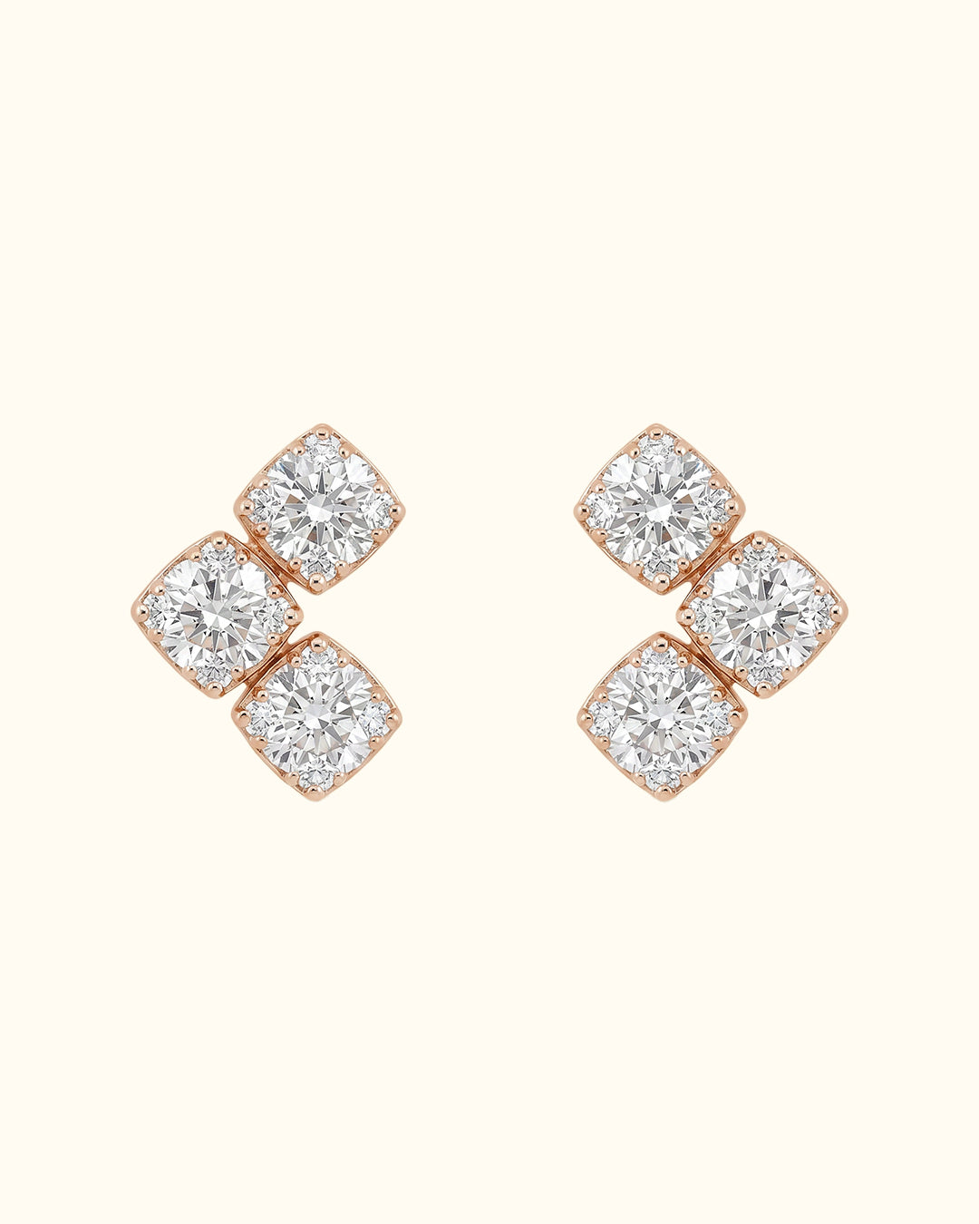 Diamond Trio Square Stud Earrings