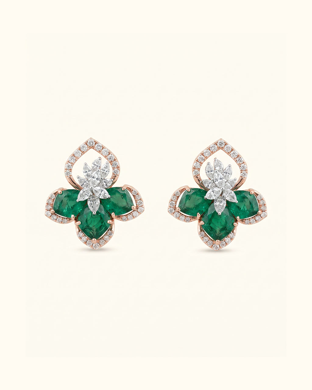 Emerald Blossom Diamond Stud Earrings