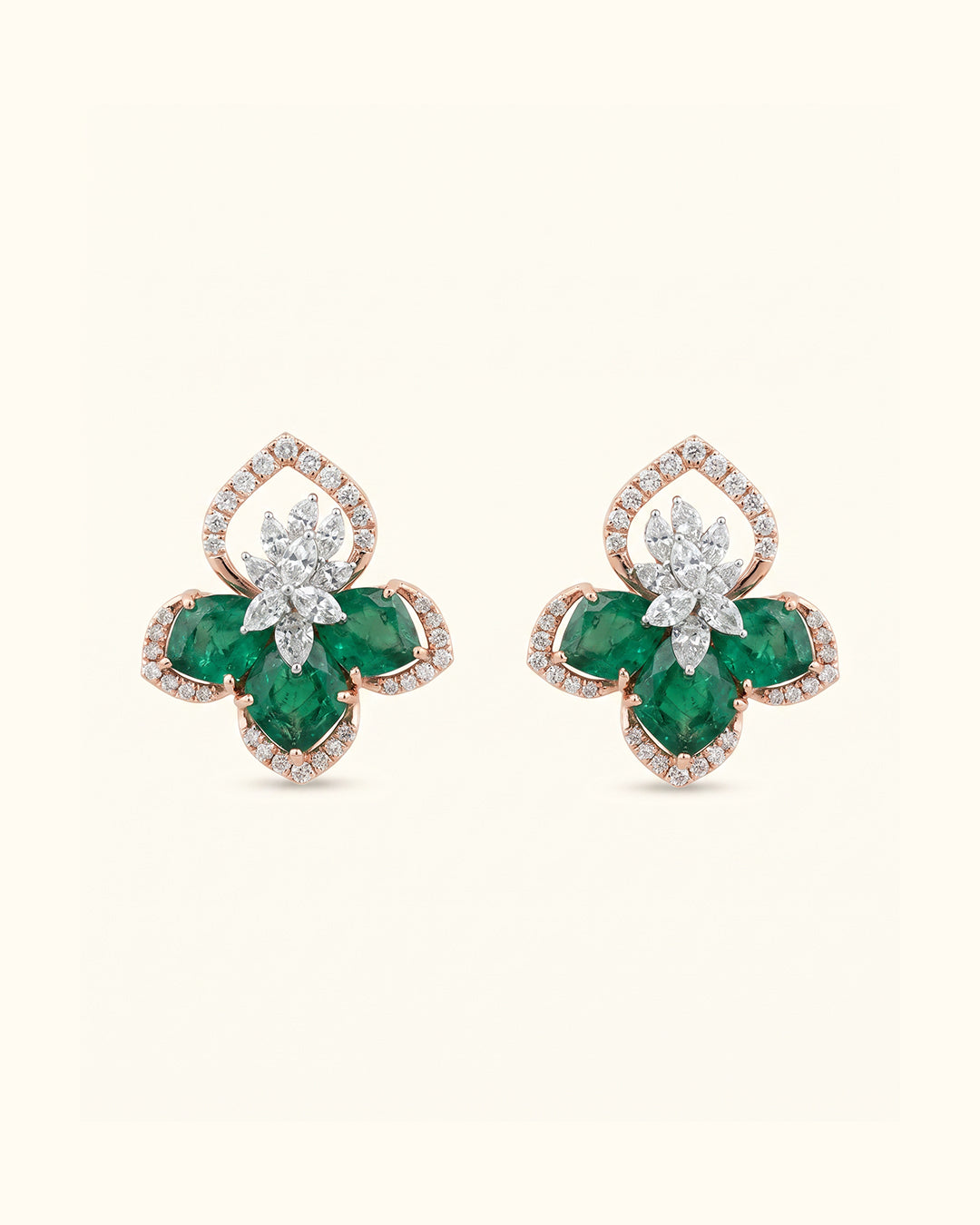 Emerald Blossom Diamond Stud Earrings
