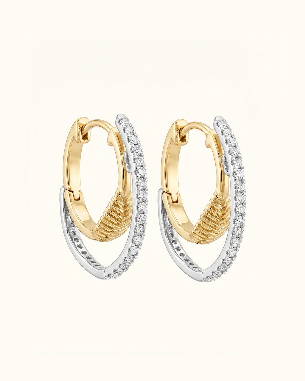 wisted Dual-Tone Diamond Hoop Earrings