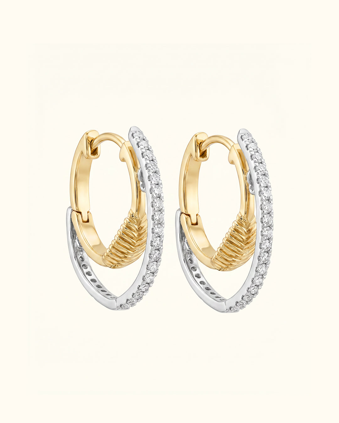 wisted Dual-Tone Diamond Hoop Earrings
