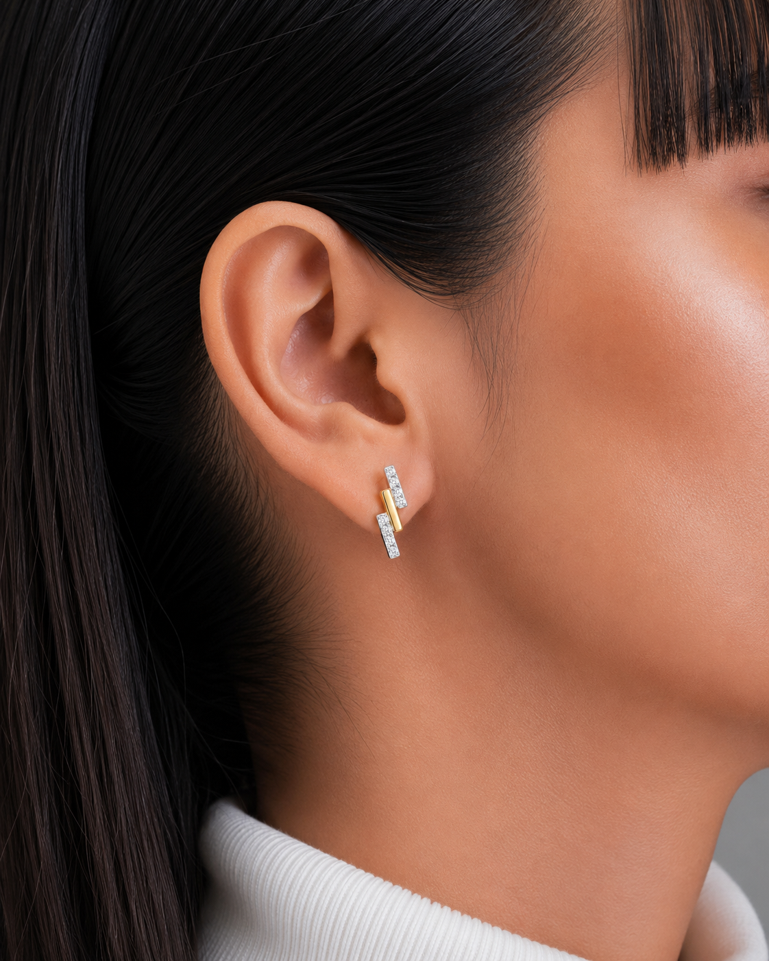 Diamond Lightning Bar Stud Earrings