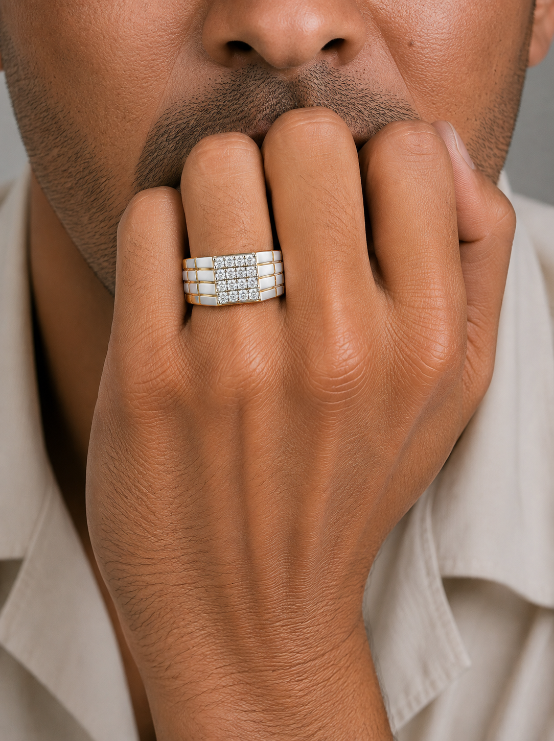 Executive Diamond Grid Men's Ring