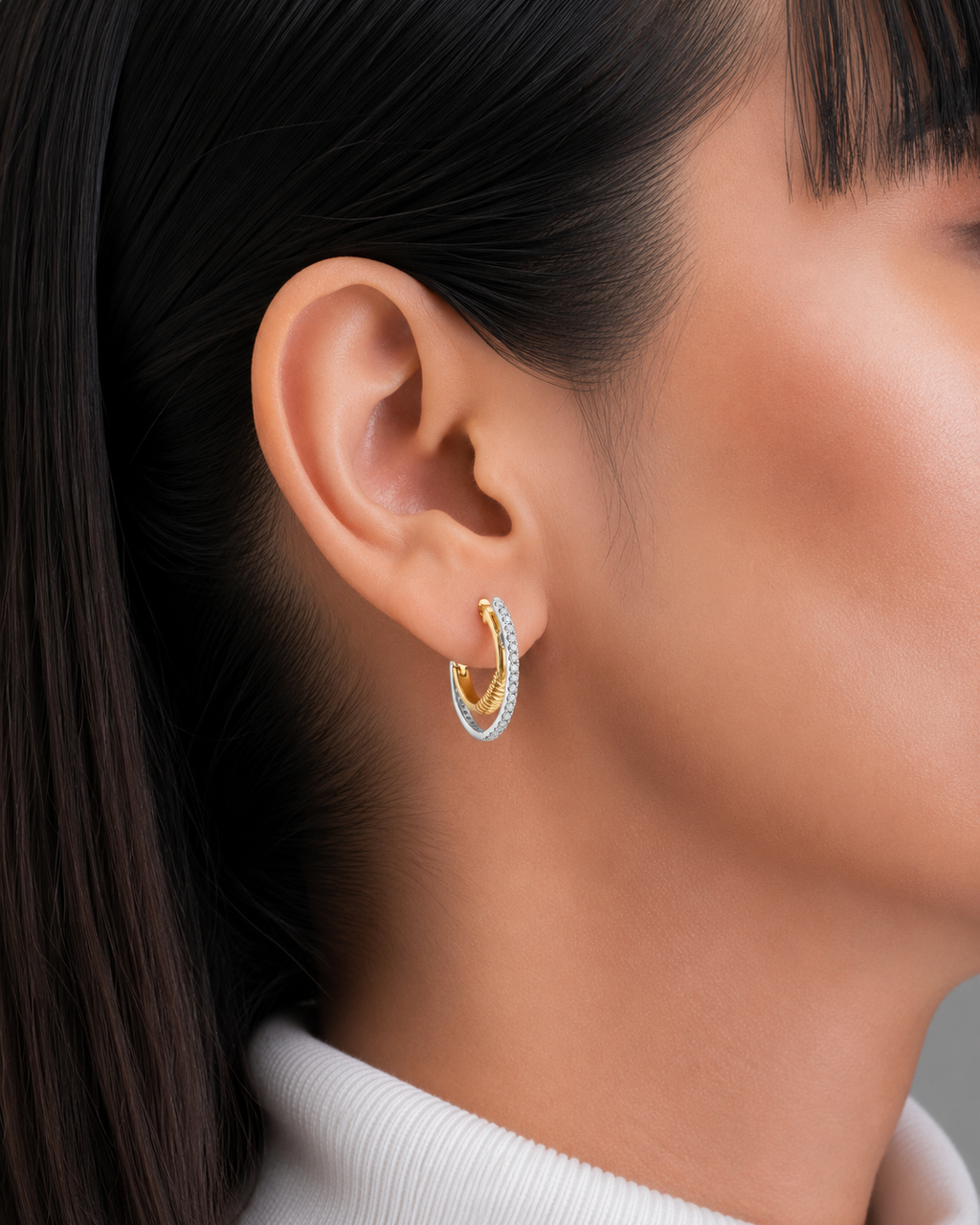 wisted Dual-Tone Diamond Hoop Earrings