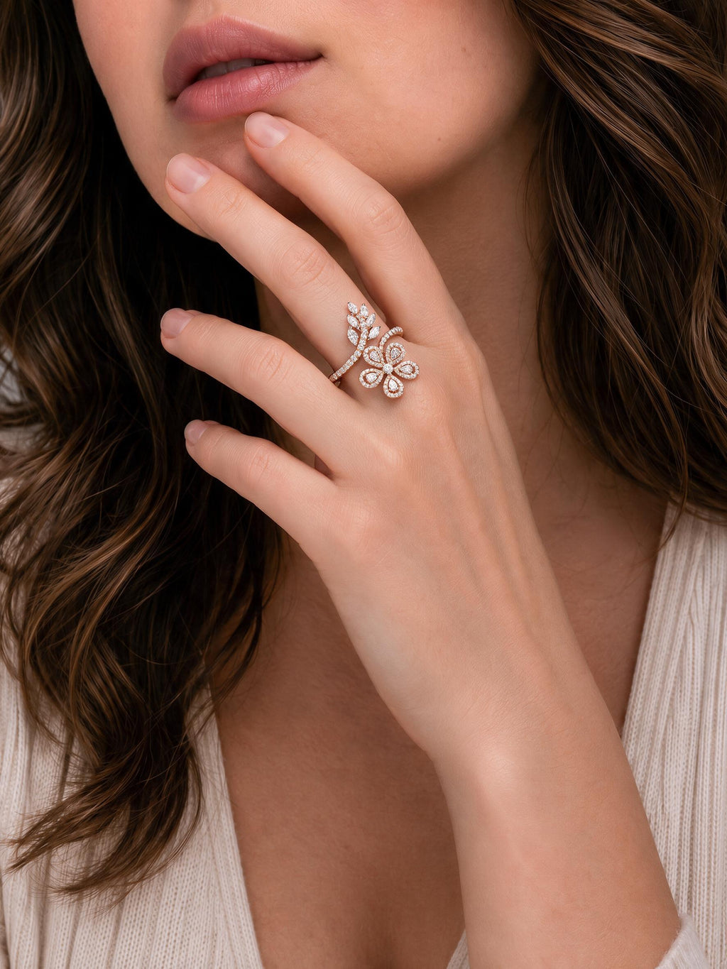 Diamond Butterfly Vine Ring