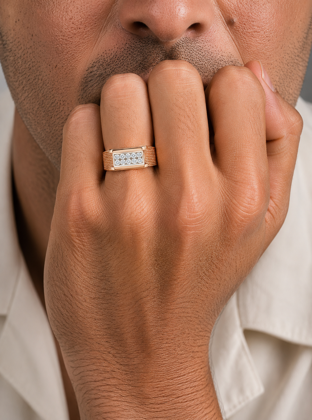 Regal Grid Diamond Men's Ring