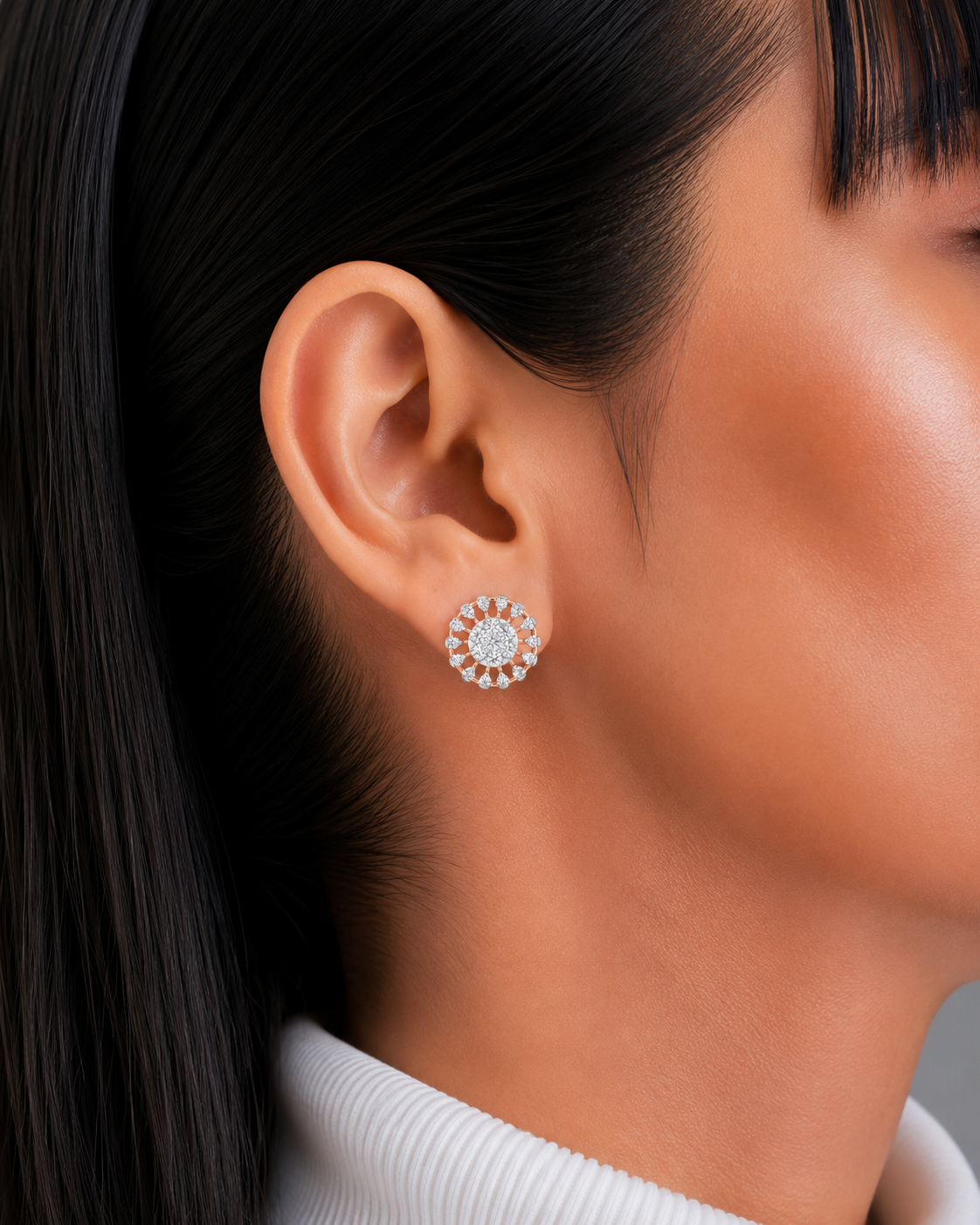Radiant Sunburst Diamond Stud Earrings
