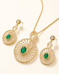 Emerald & Diamond Swirl Pendant Set