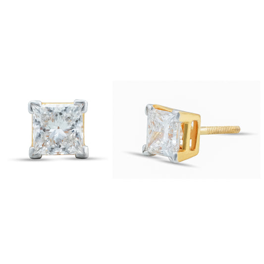 1ct Princess Cut Diamond Solitaire Stud