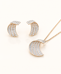 14K Rose Gold Diamond Curved Wave Pendant Set