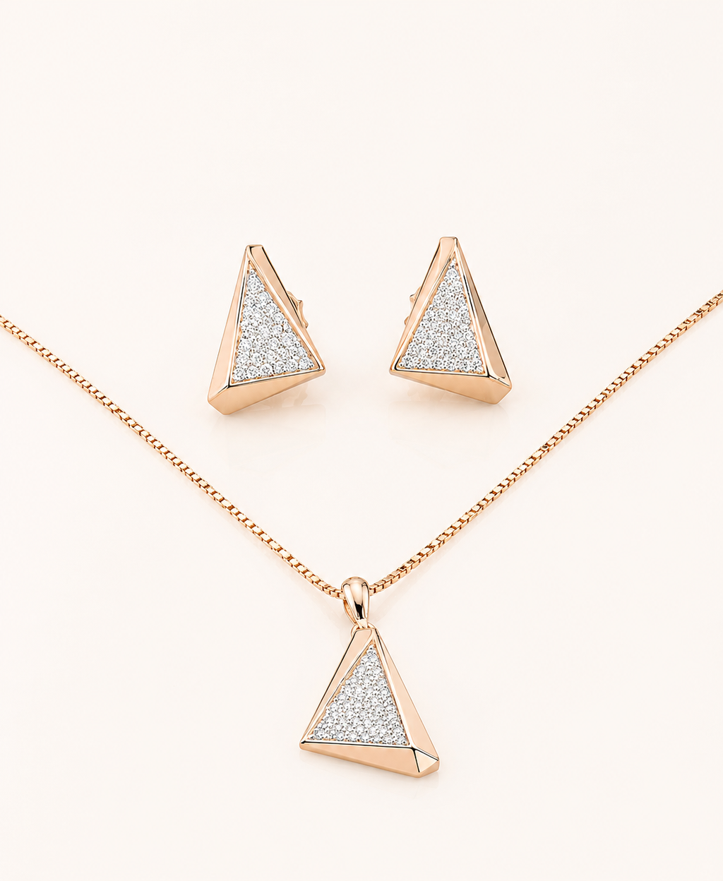 14K Rose Gold Diamond Pyramid Pendant Set