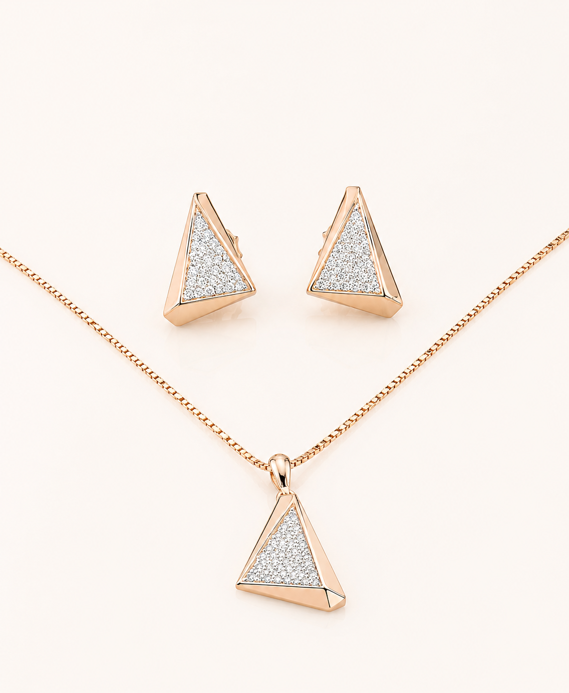 14K Rose Gold Diamond Pyramid Pendant Set
