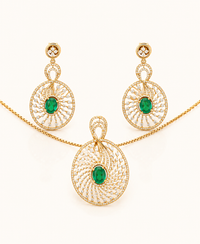 14K Rose Gold Emerald & Diamond Swirl Pendant Set