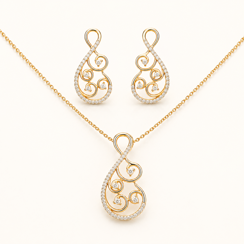 Diamond Filigree Teardrop Pendant Set
