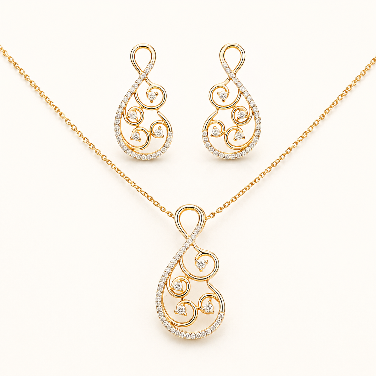 Diamond Filigree Teardrop Pendant Set