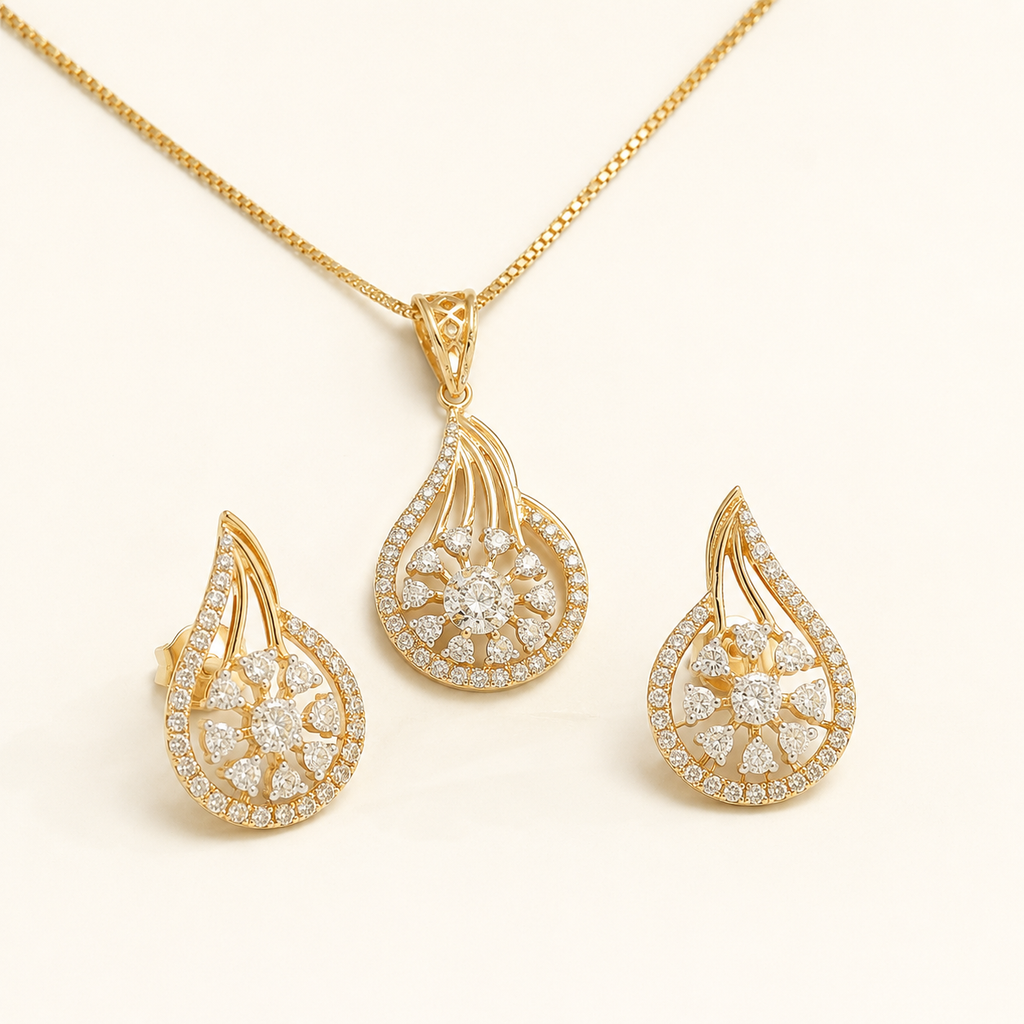 Elegant teardrop pendant with matching stud earrings