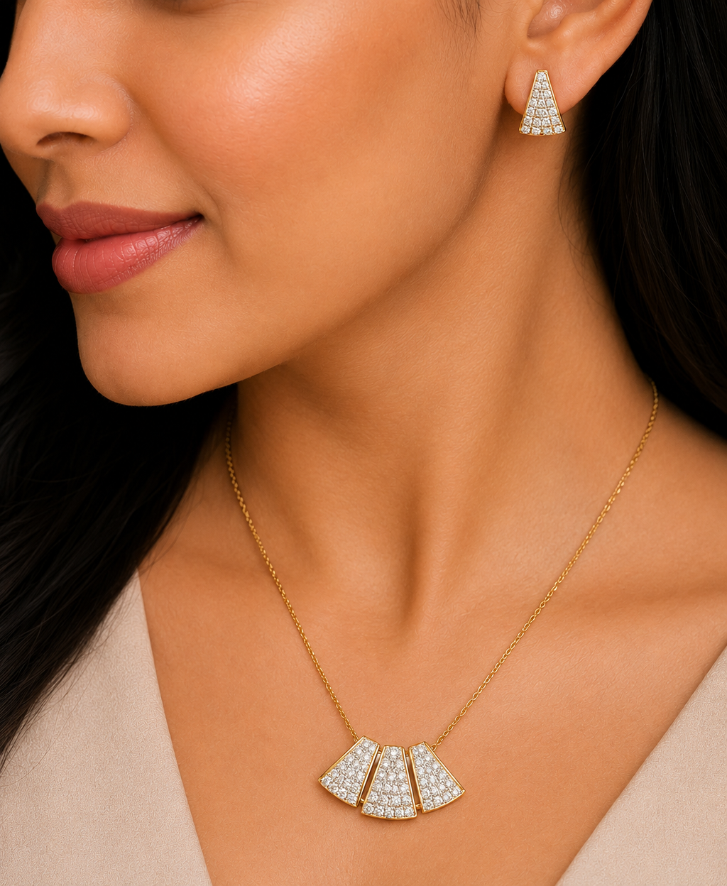 Diamond Fan Pendant Set