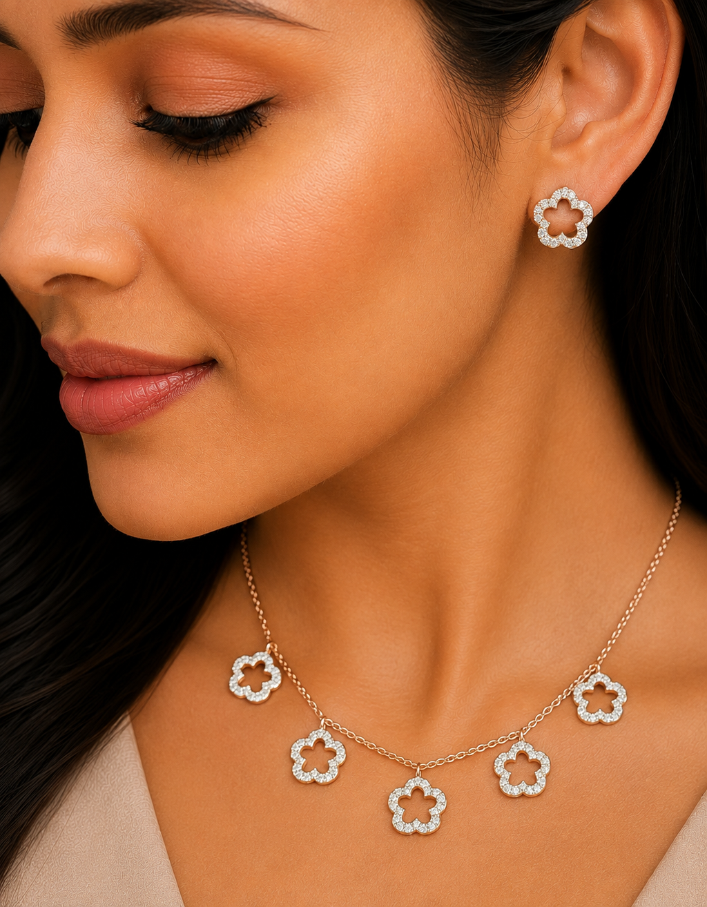 Diamond Floral Pendant Set