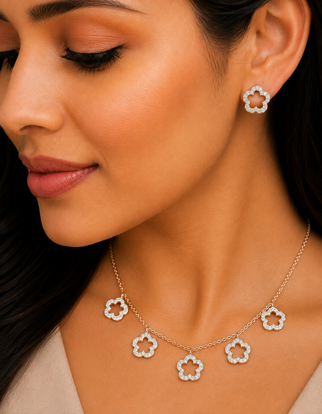 Diamond Floral Pendant Set