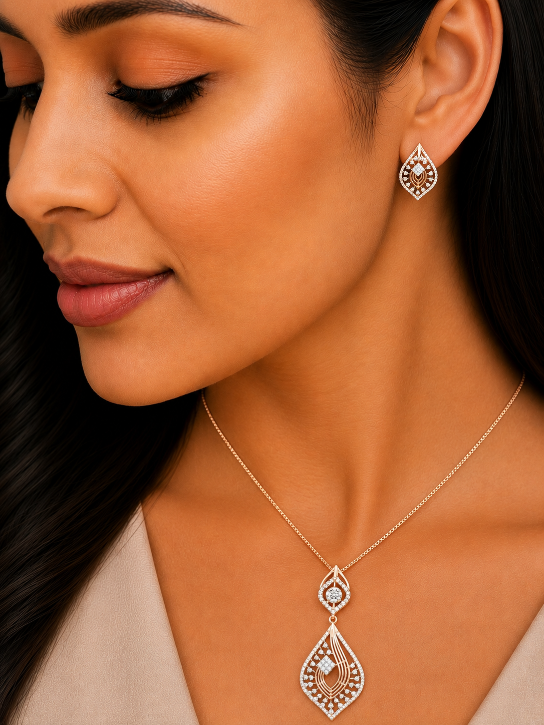 Rose Gold Diamond Pendant Set
