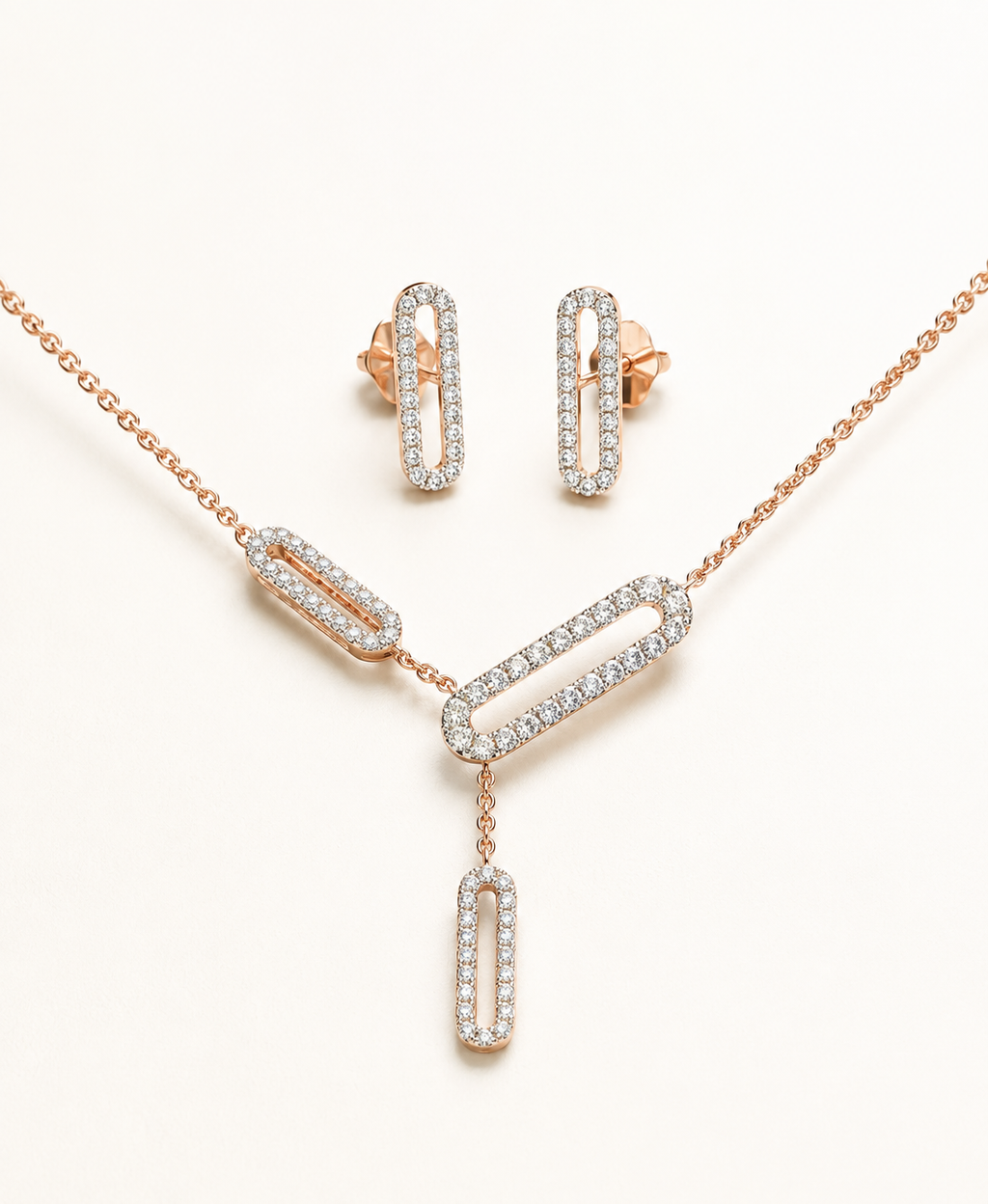 Diamond Geometric Link Pendant Set