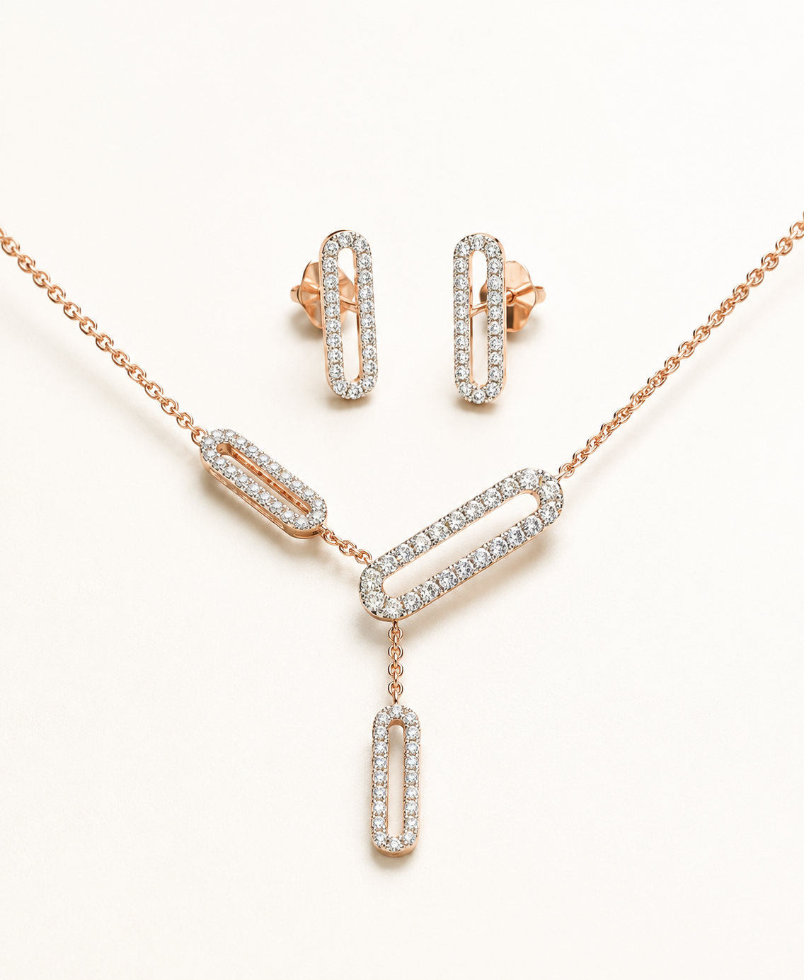 Diamond Geometric Link Pendant Set