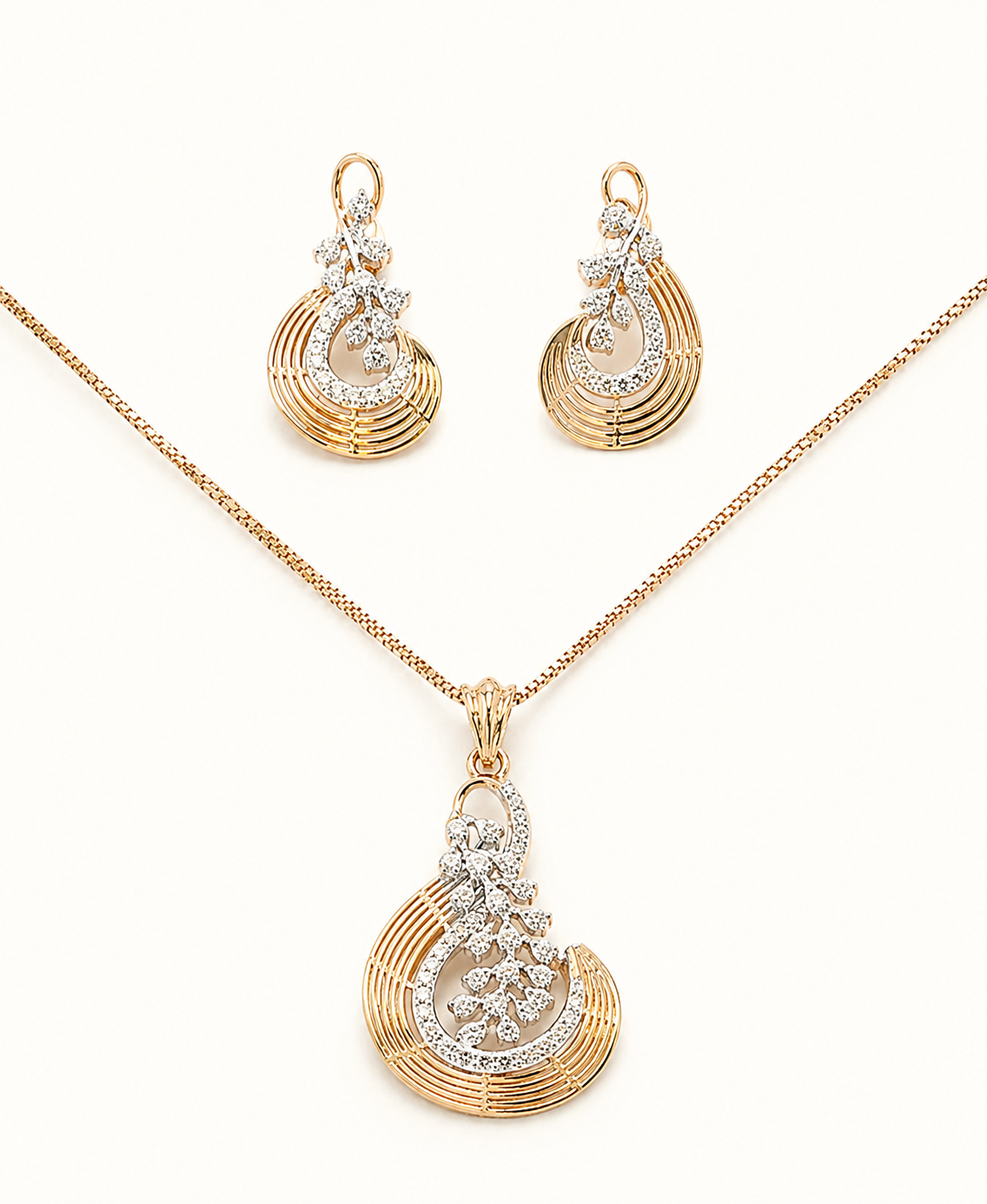 14K Rose Gold Diamond Floral Teardrop Pendant Set