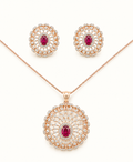 Ruby & Diamond Floral Pendant Set