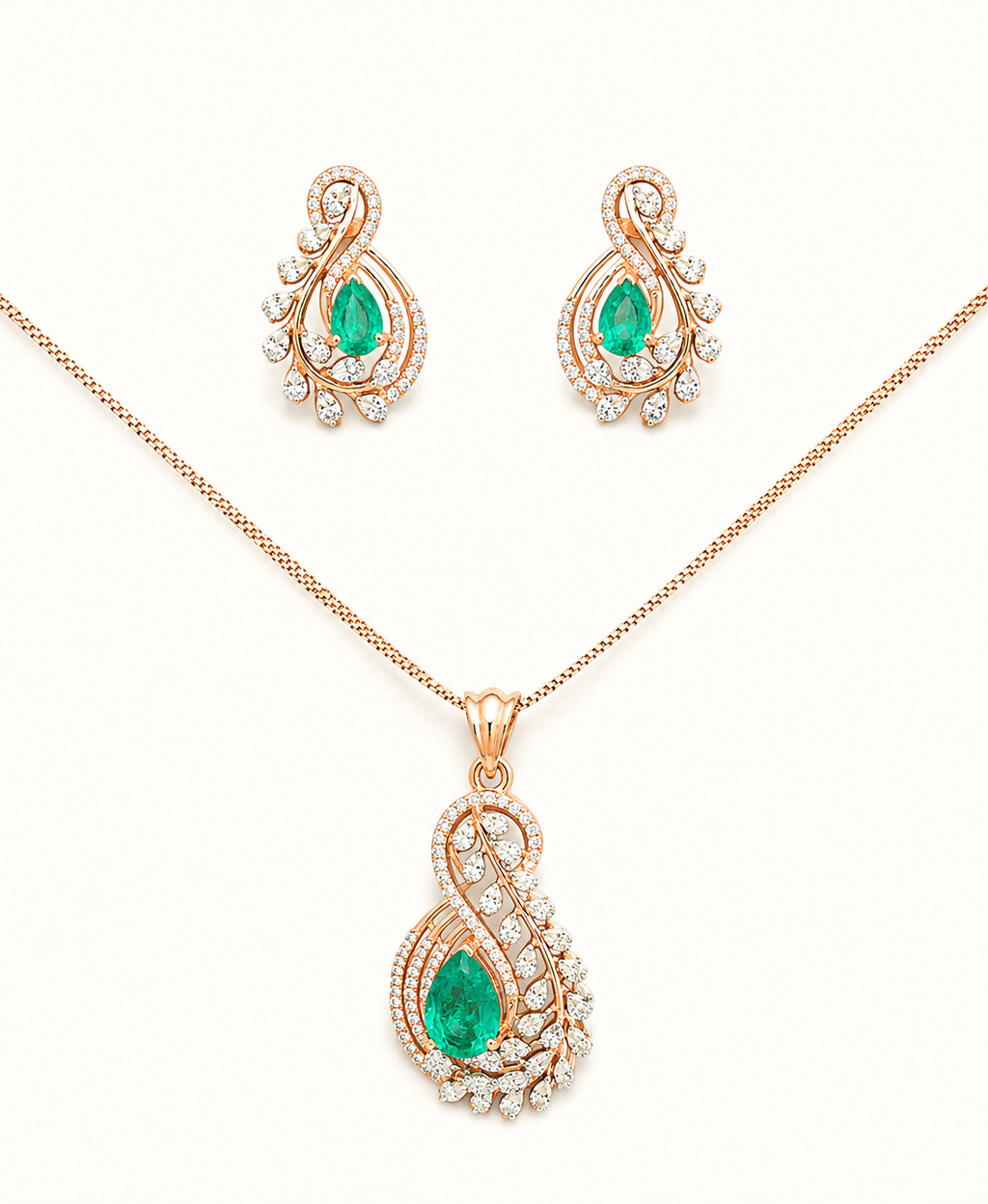 Emerald & Diamond Paisley Pendant Set