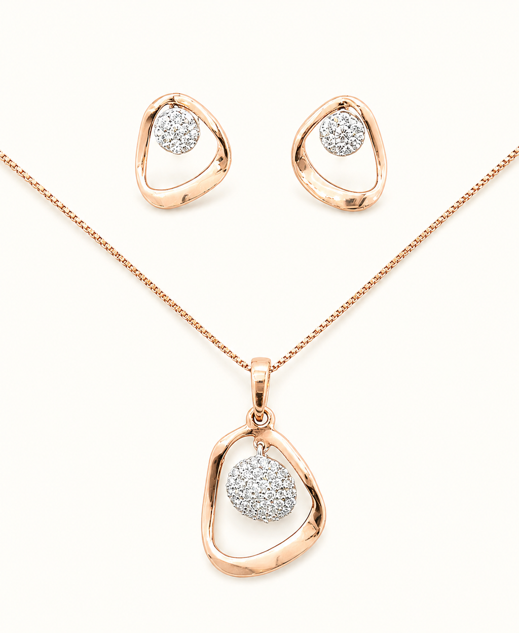 Floating Diamond Circle Pendant Set