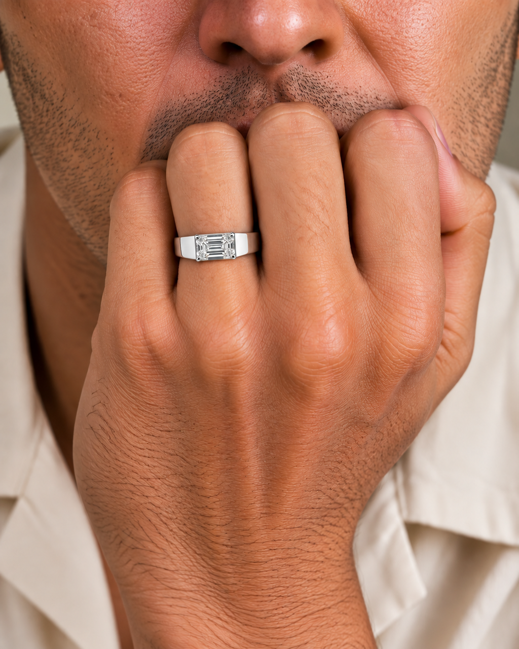 Modern White Gold Emerald Cut Solitaire Diamond Ring
