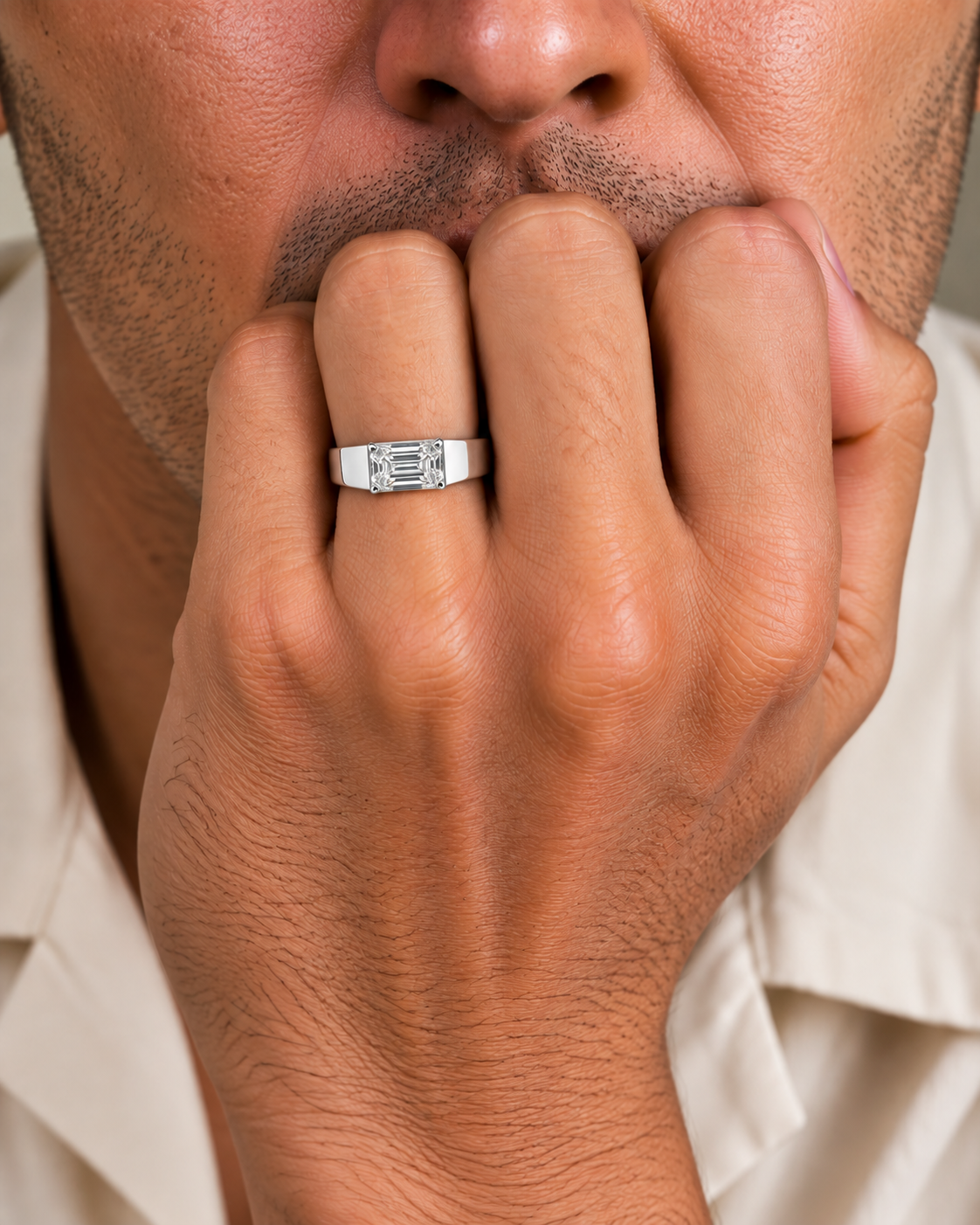 Modern White Gold Emerald Cut Solitaire Diamond Ring