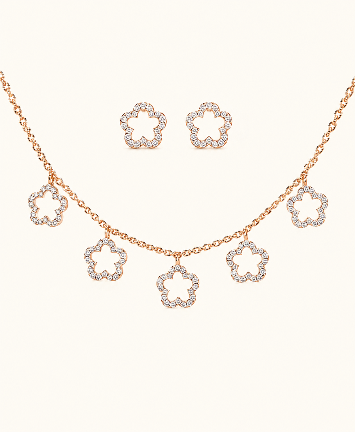 Diamond Floral Pendant Set