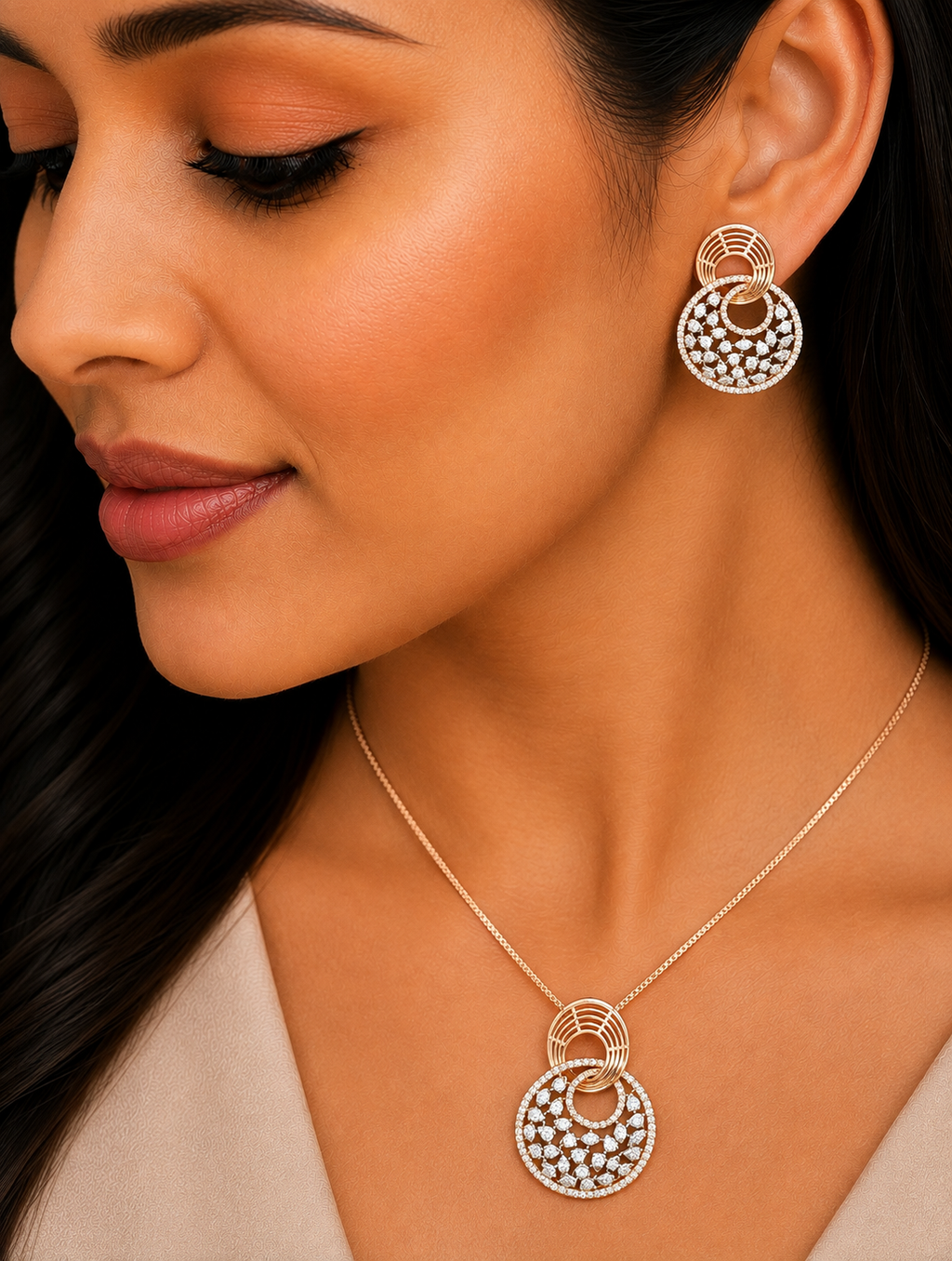 Diamond Dual Circle Pendant Set