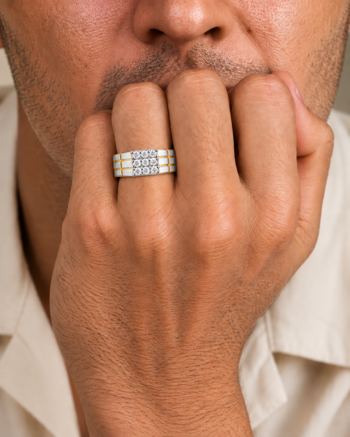 Executive Diamond Grid Men's Ring