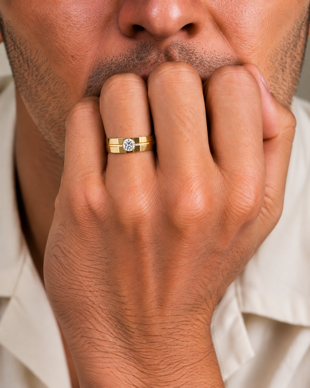 Classic Yellow Gold Flush Solitaire Diamond Ring