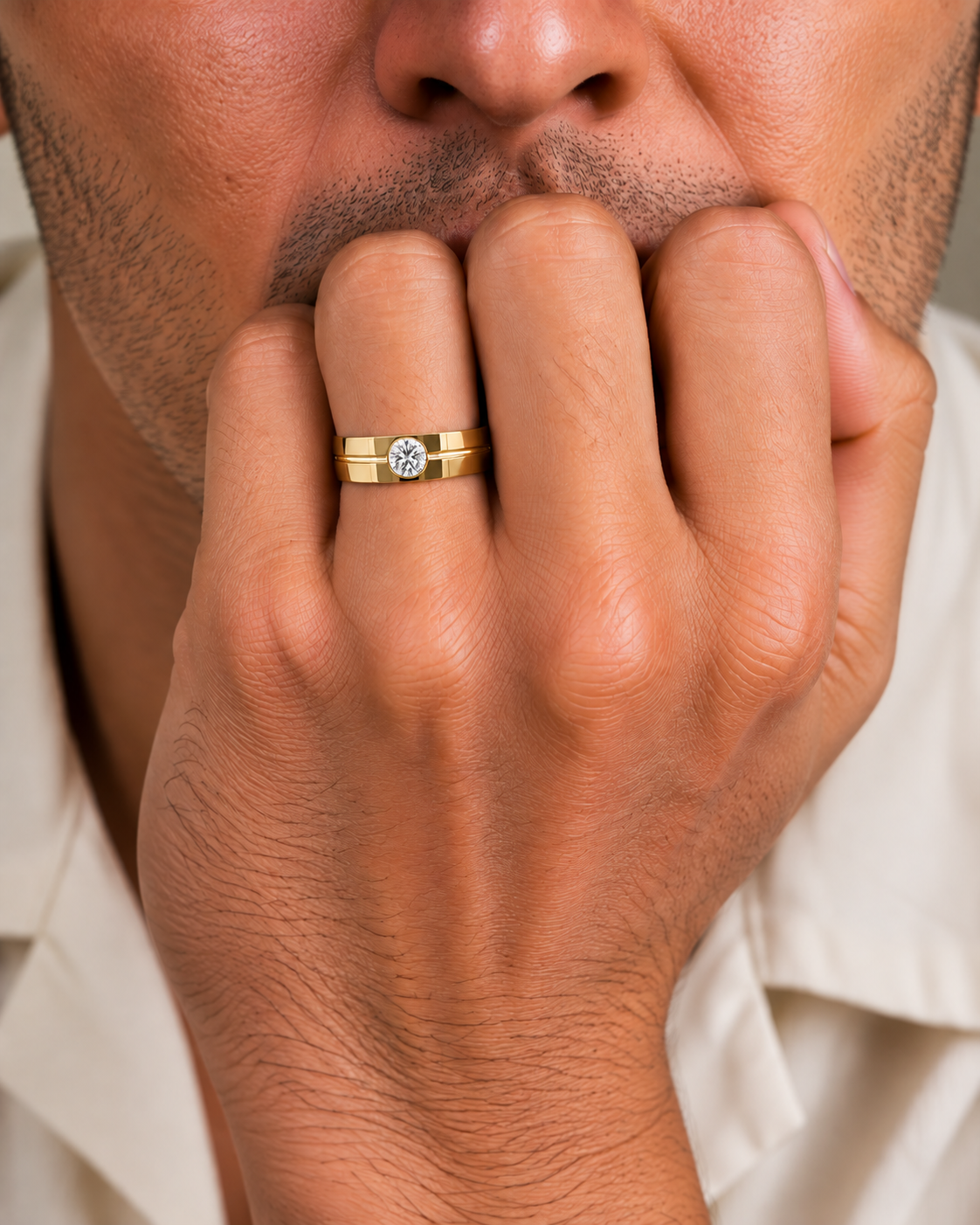 Classic Yellow Gold Flush Solitaire Diamond Ring