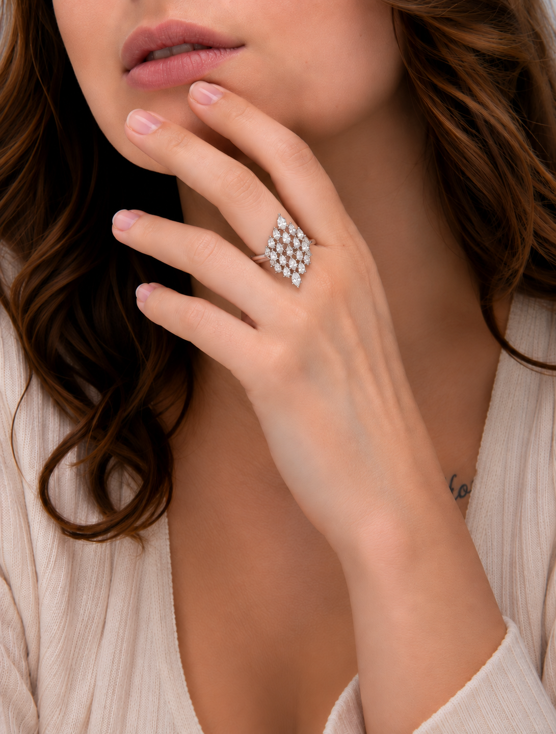 Royal Cascade Pear Diamond Ring