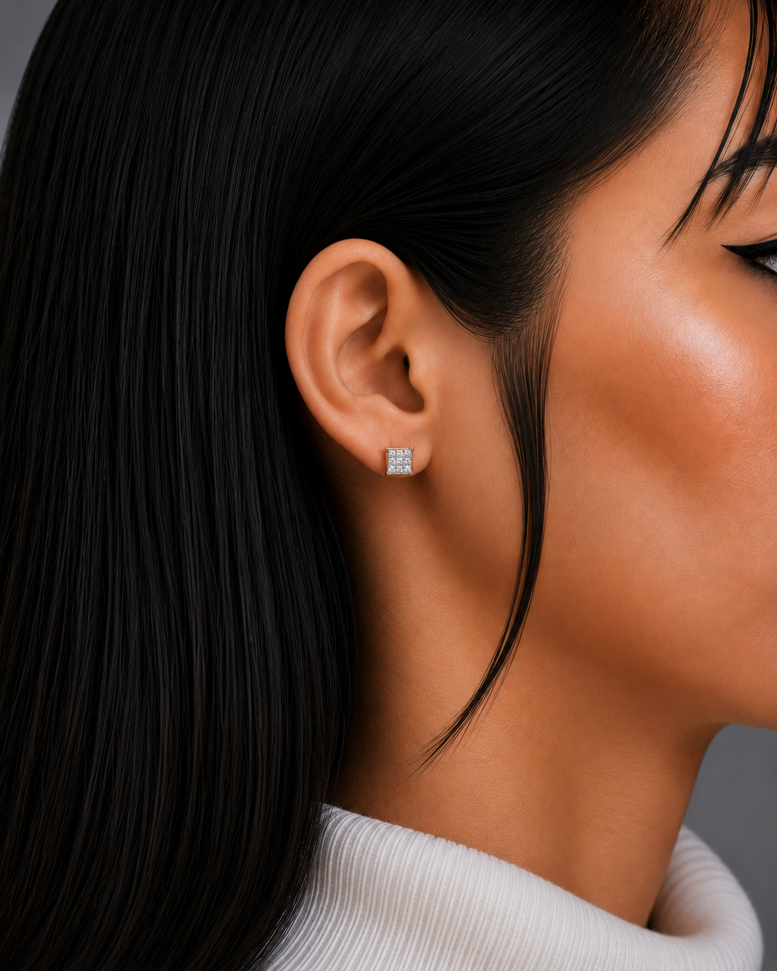 Luminous Square Diamond Stud Earrings