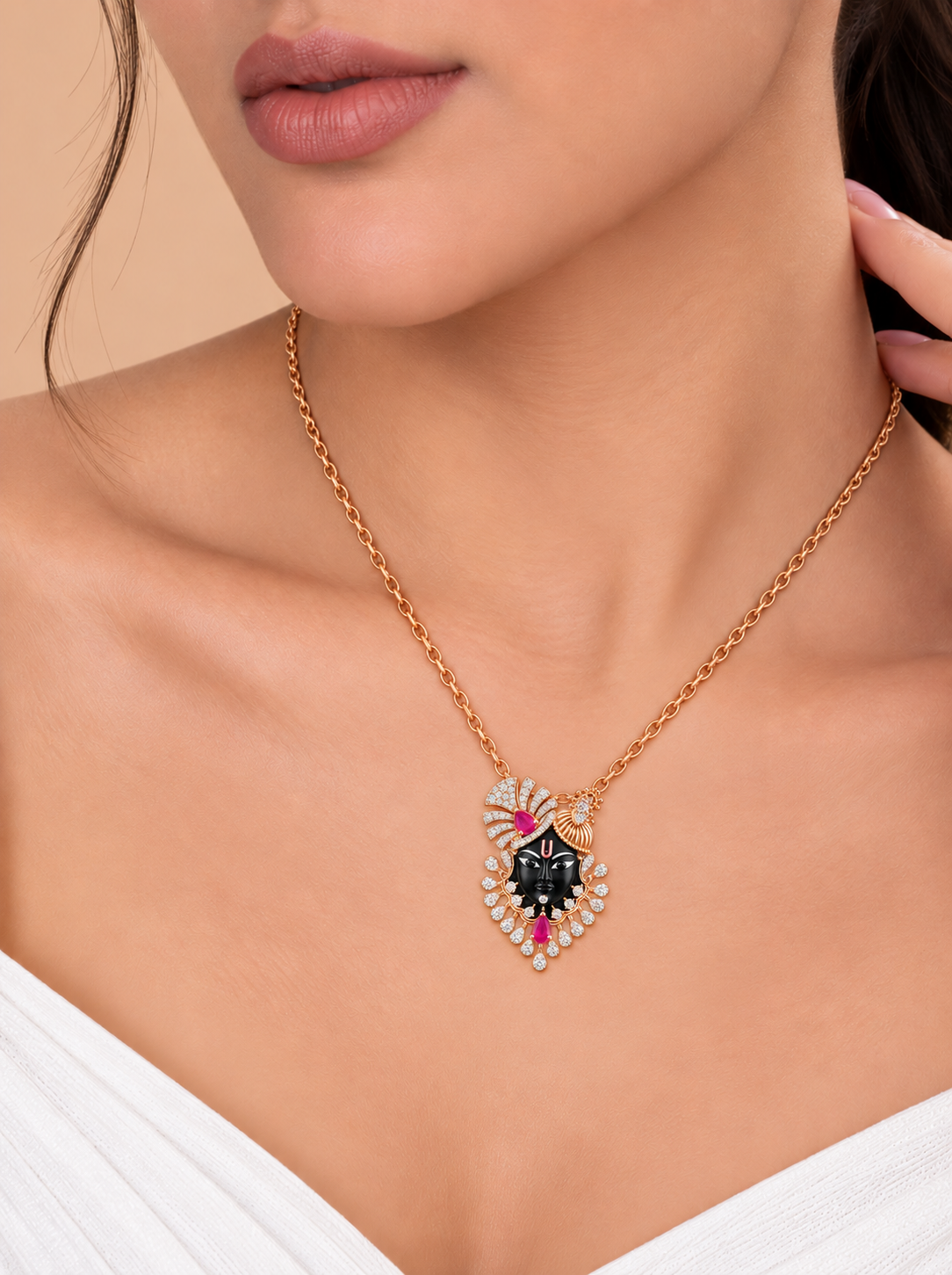Lord Vishnu Diamond Pendant with Ruby & Gemstones