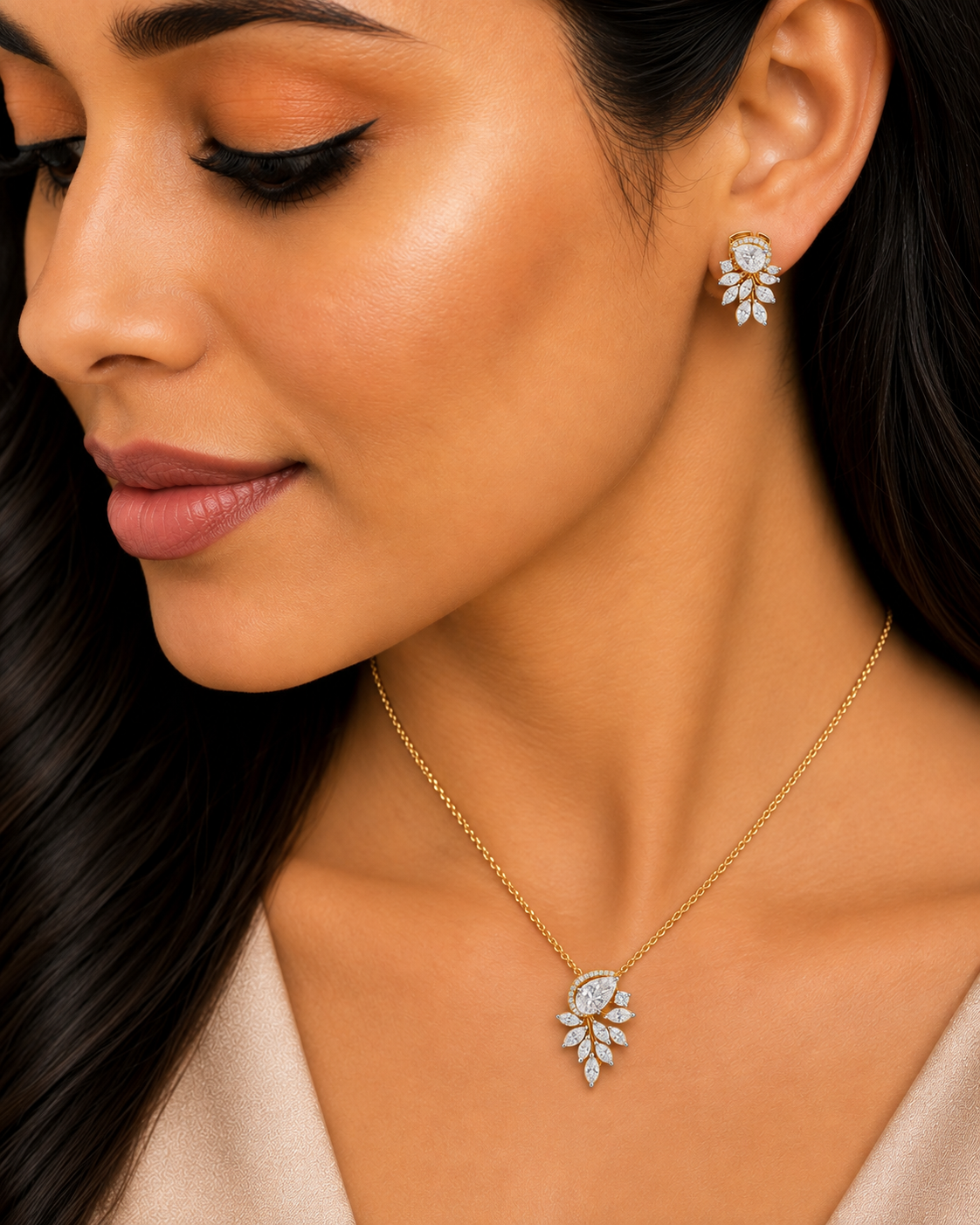 Radiant Pear Diamond Pendant Set