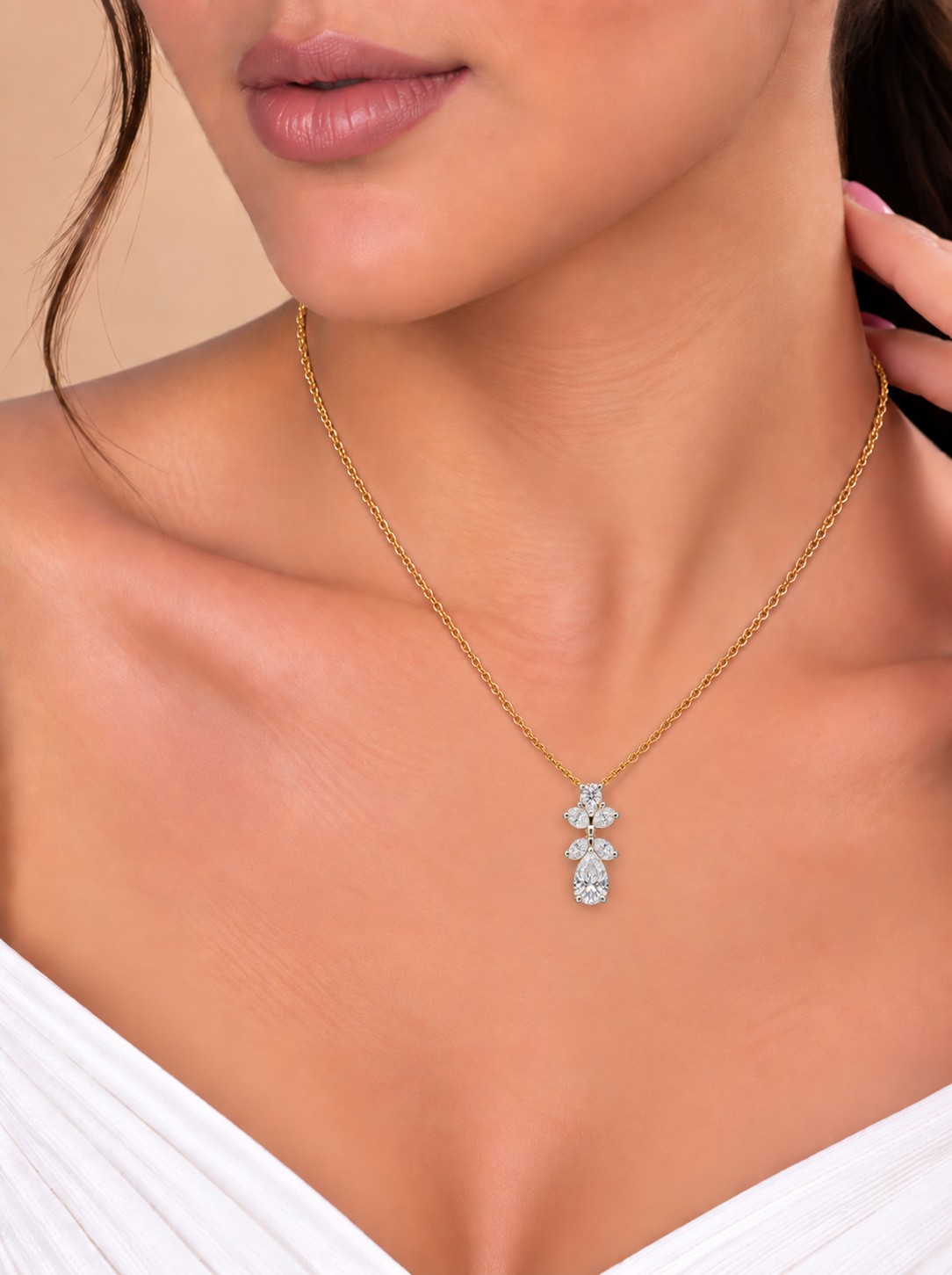 Pear Drop Diamond Floral Pendant