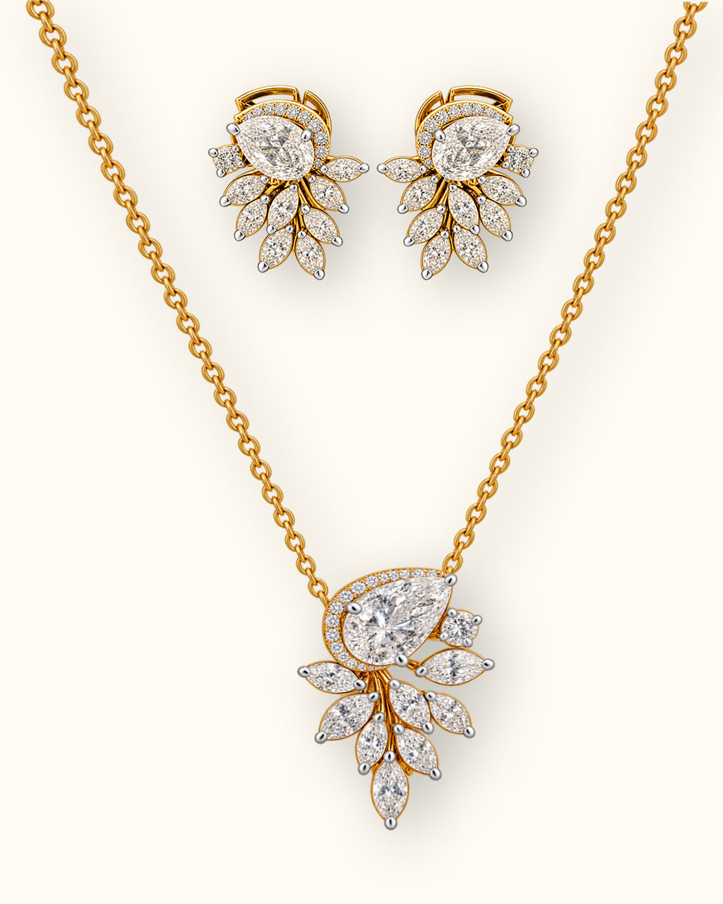 Radiant Pear Diamond Pendant Set