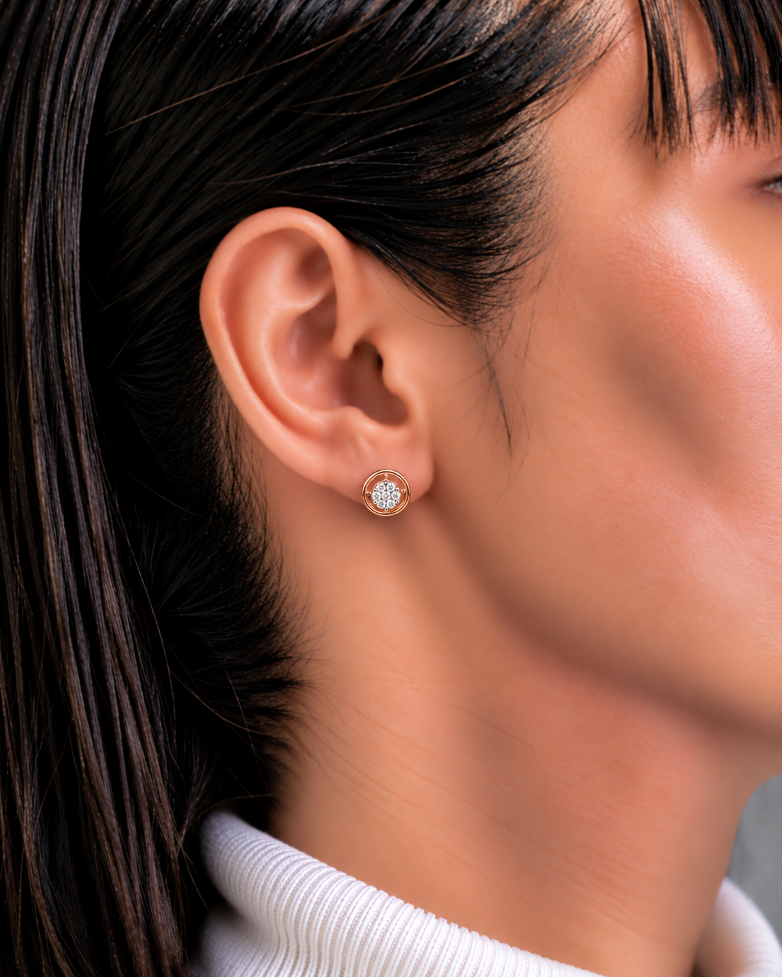 Rose Gold Diamond Halo Stud Earrings