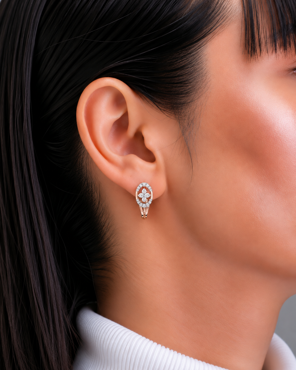 Diamond Floral Halo Stud Earrings