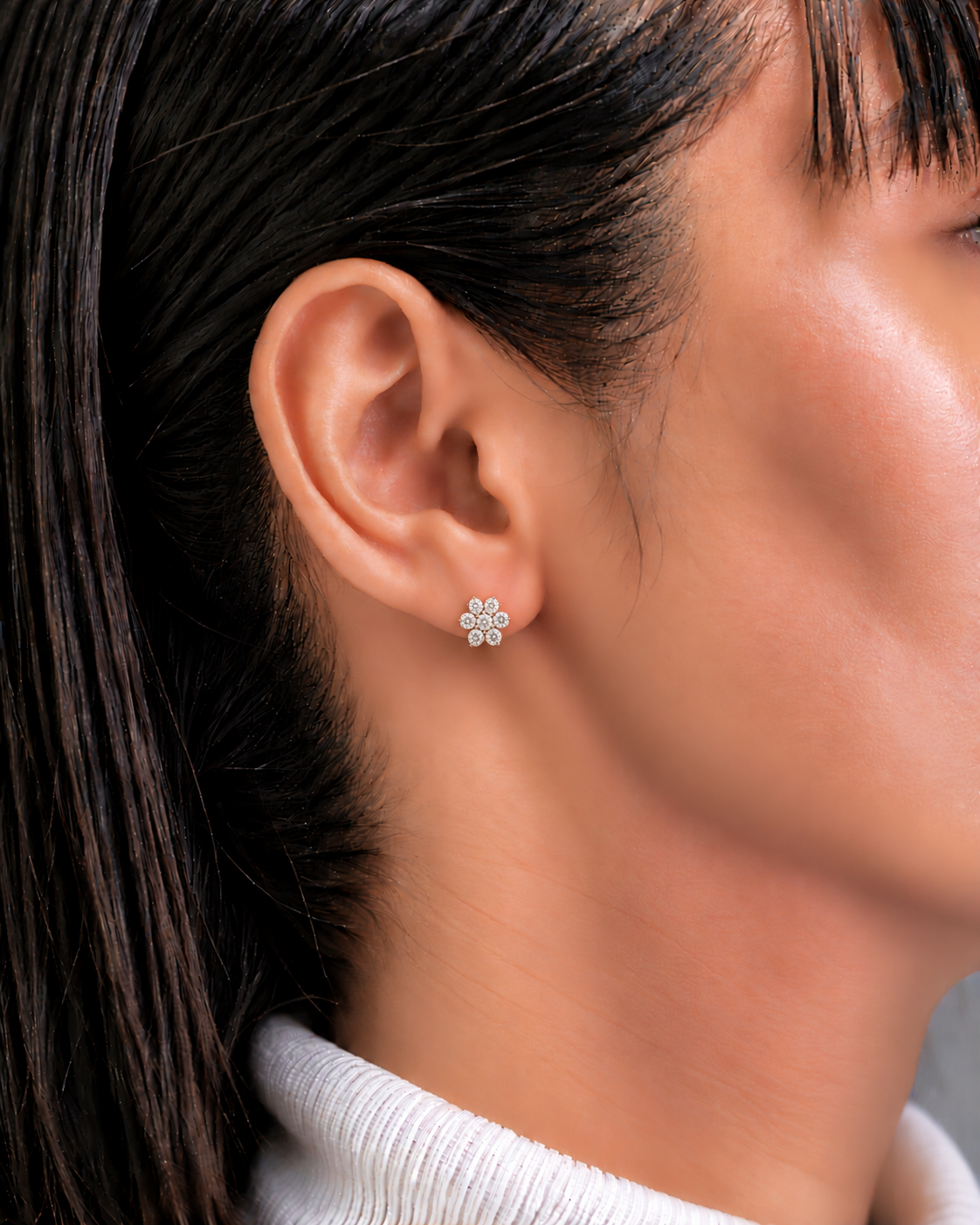 Diamond Blossom Cluster Stud Earrings