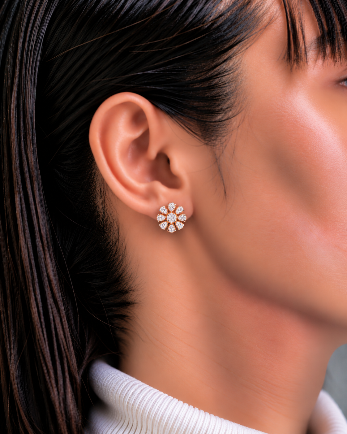 Sunburst Diamond Floral Stud Earrings