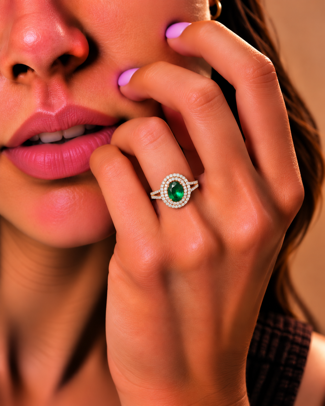 Emerald Double Halo Diamond Ring